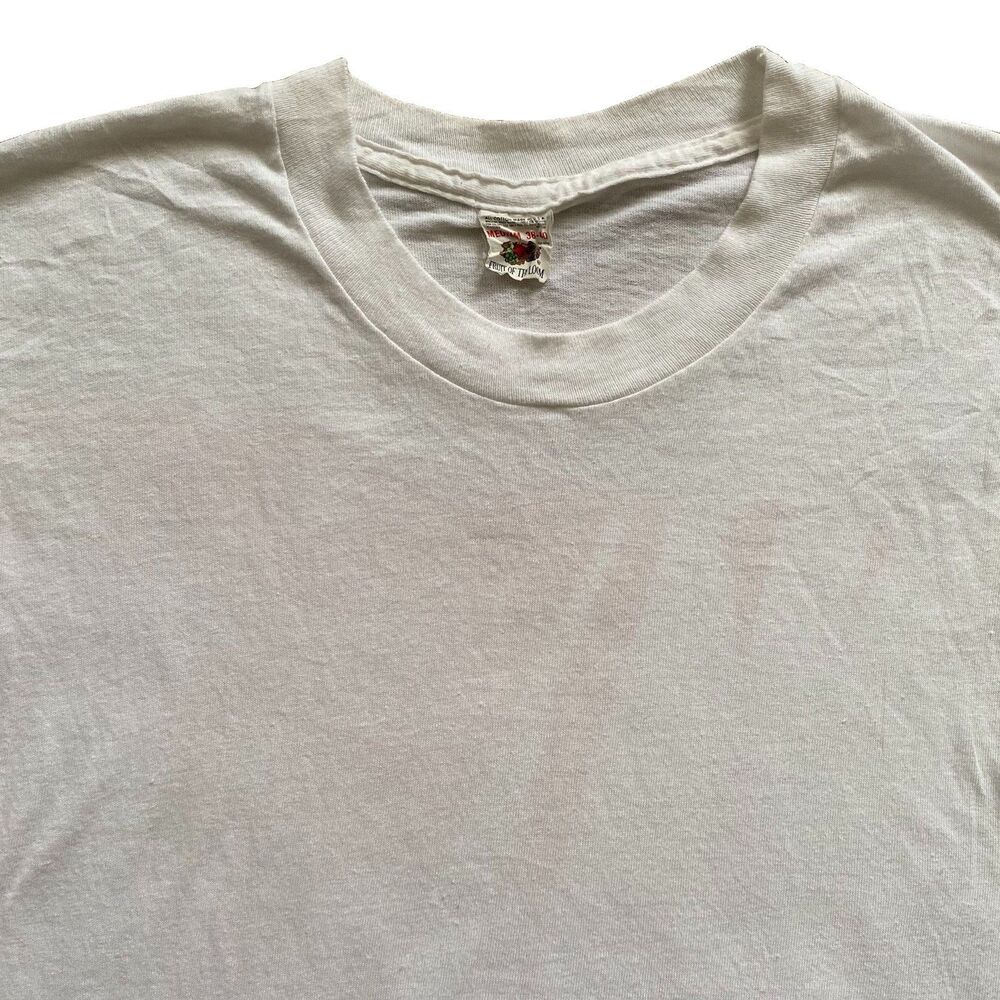 Vintage White T Shirt Medium 80s Fruit Of The Loom Blank Plain 100% Cotton USA